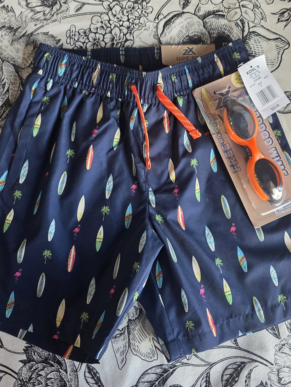 ZeroXposur Navy Surfboard & Flamingo Swim Hybrids with Orange Drawstring